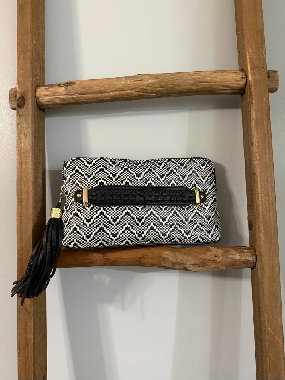 Sam & Libby Black and White Woven Chevron Wristlet Clutch